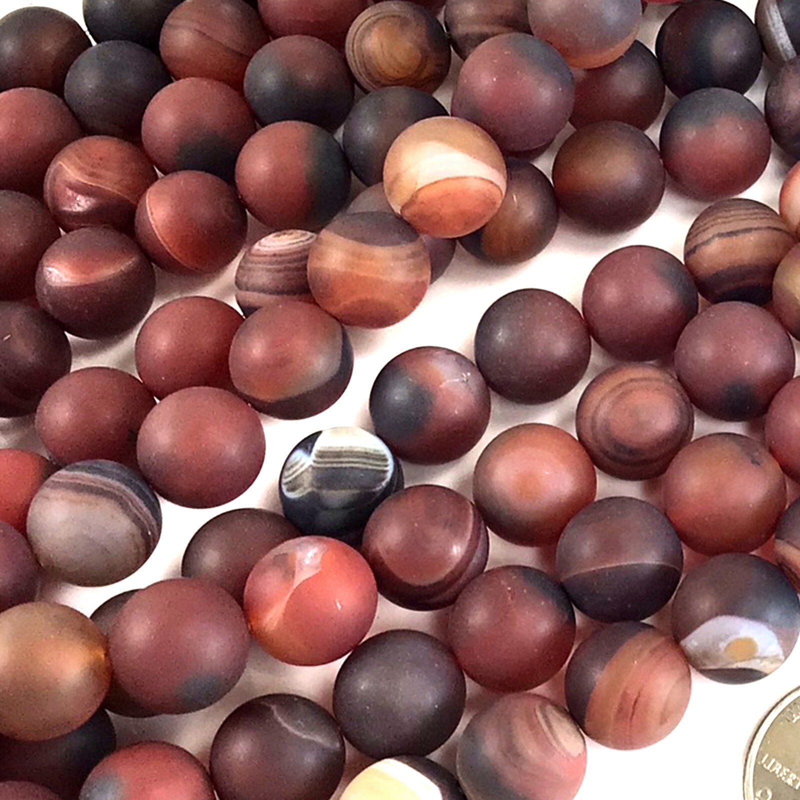 Matte Agate Brown Red Banded Lace Round Loose Beads 15″ 14mm Frost Semi Precious