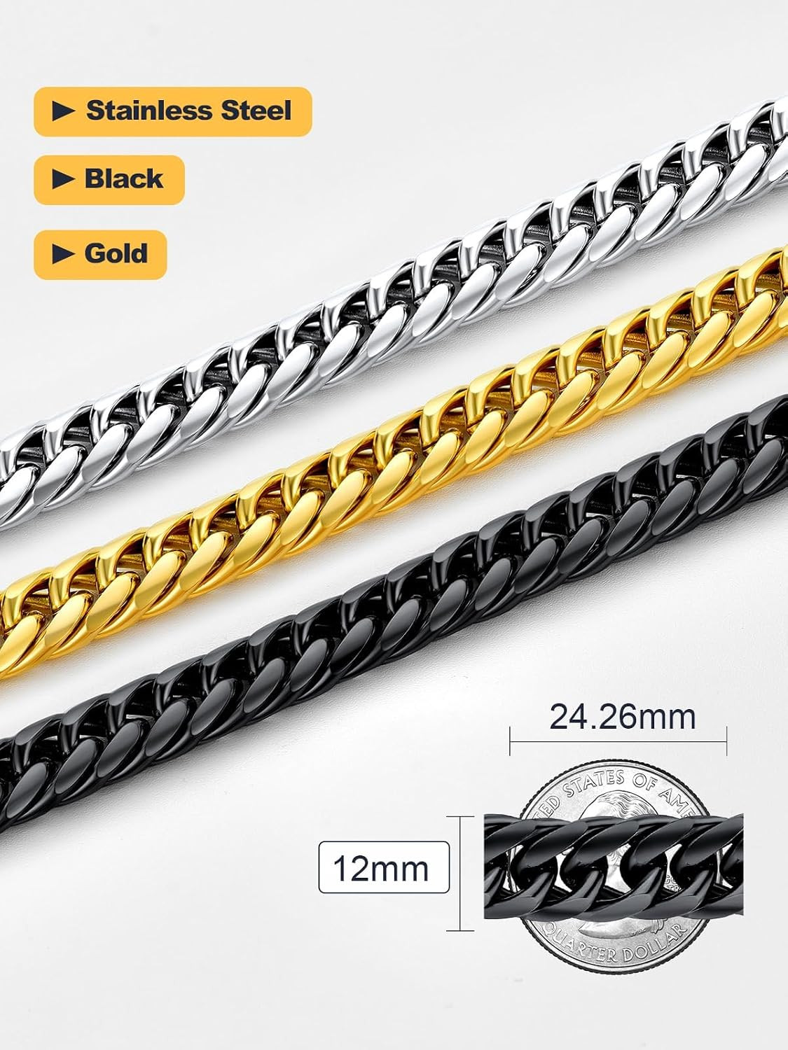 Cuban Link Chain Necklace for Men, 12Mm/9Mm/6Mm Miami Curb Chain, Stainless Stee