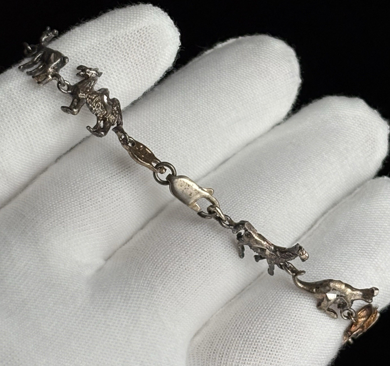 VTG Sterling Silver Noah’s Ark Bracelet 7.5in Diamond Cut LOVELY Ladies 925 JT