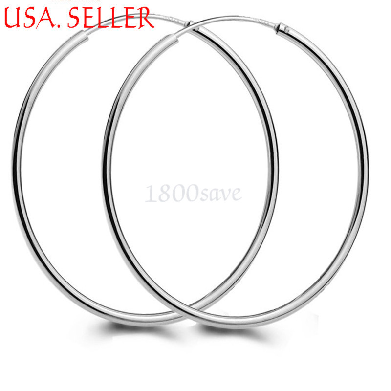 18K White Gold Filled thin Endless Round Hoop Earrings 14/16/18/20/45MM/50/55MM