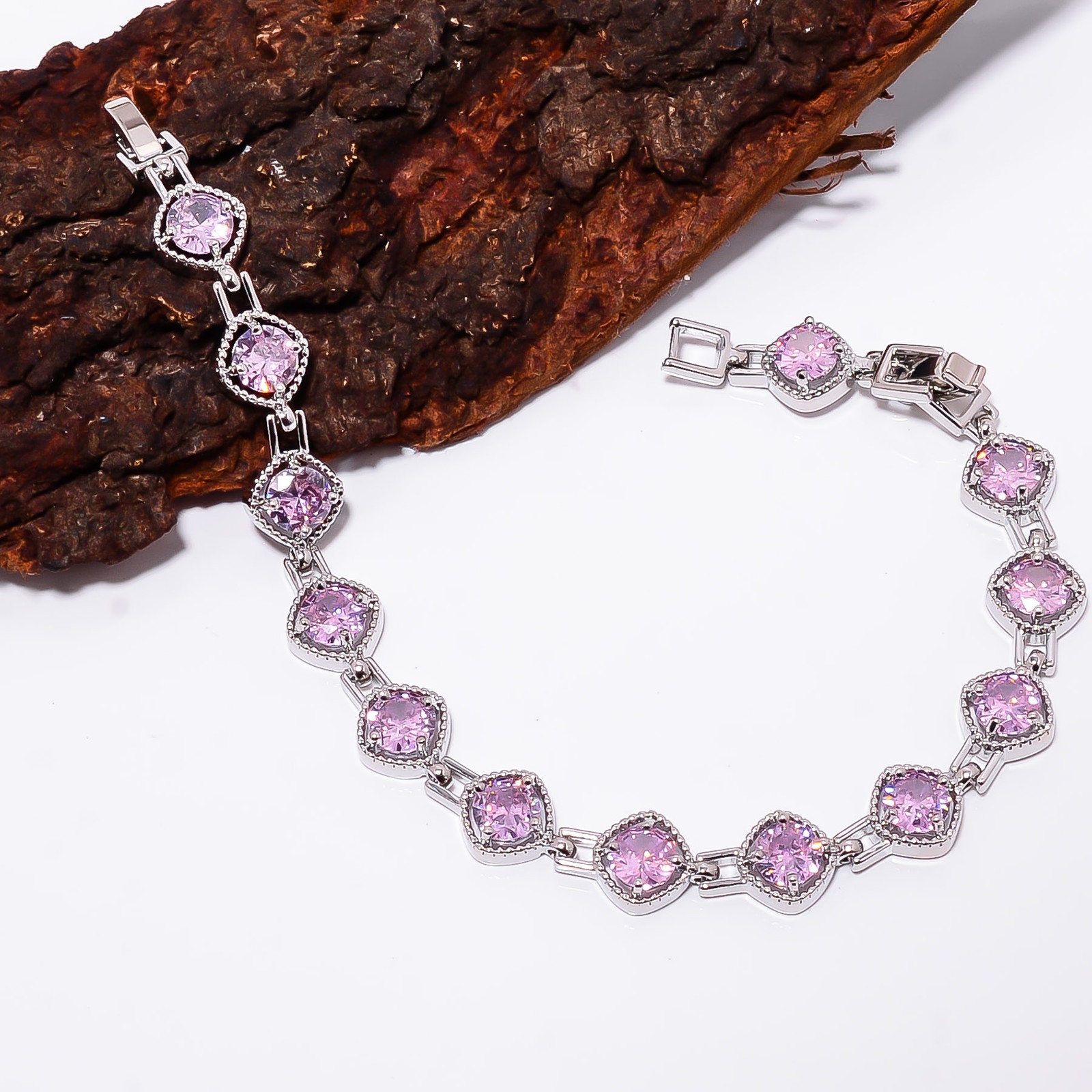 Pink Sapphire – Simulated 925 Sterling Silver Adjustable Bracelet 7-8″ B127323