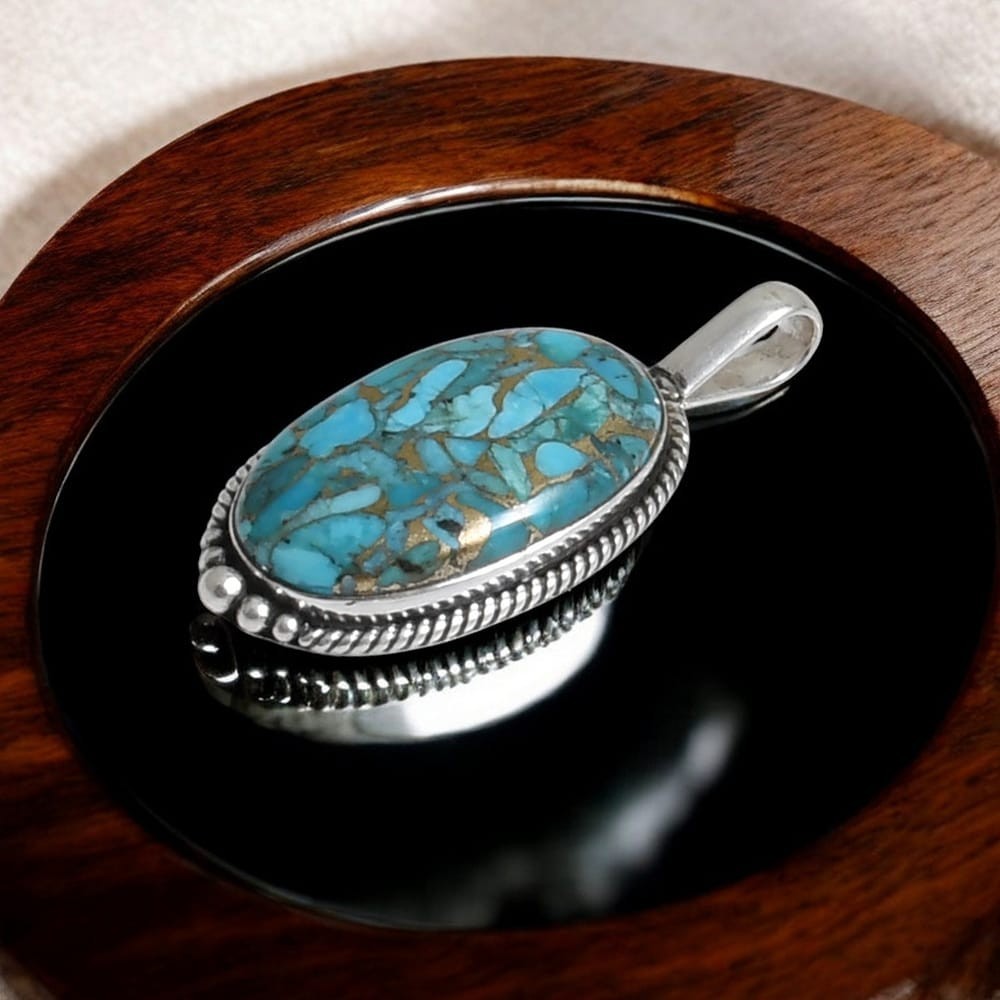 Blue Copper Turquoise Gemstone Pendant Solid 925 Sterling Silver Pretty Pendant