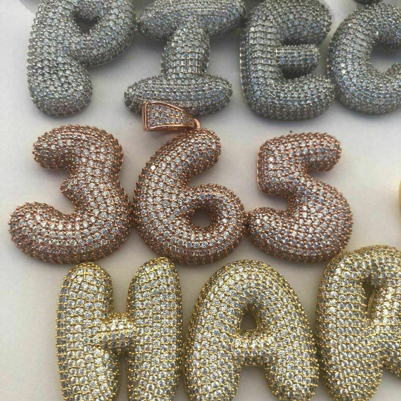 SOLID 925 SILVER Custom Bubble Letter Name Pendant CZ Real ICY Rapper Piece