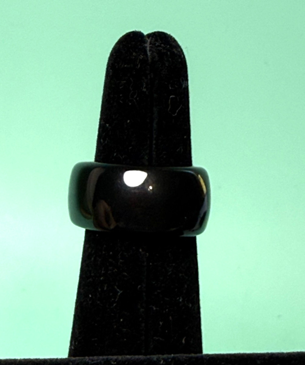 1990s Designer Signed Pitaniello Boston Black Lucite Pewter Ring Sz 5 Modernist
