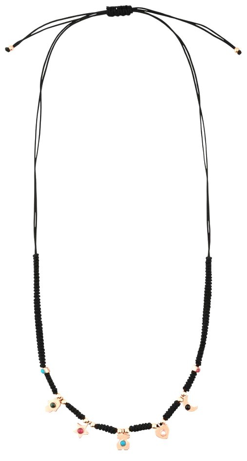TOUS Super Power Charm Necklace Black Cord Rose Vermeil Silver Gemstone Spain
