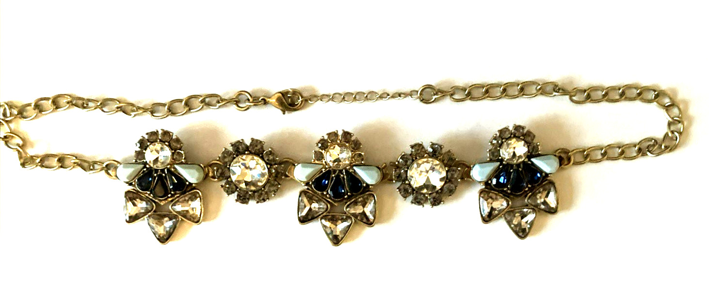 Art Deco Style Blue and Clear Rhinestone Angels Statement Necklace