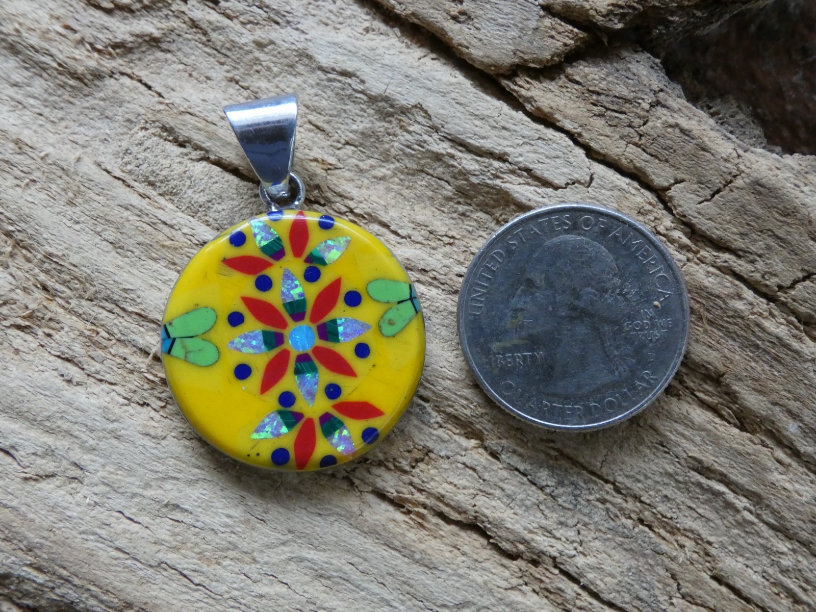 Flower Mosiac Micro Inlay Gemstone Sterling Silver Aluminum Alloy Pendant AT10
