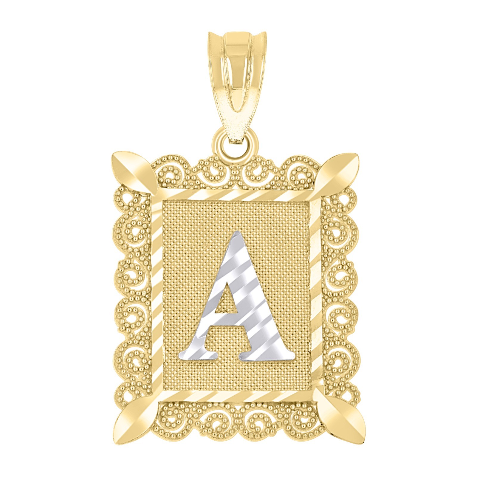 10k Yellow & White Gold Initial Letter “A” Pendant 2.2g Alphabet Unisex Charm