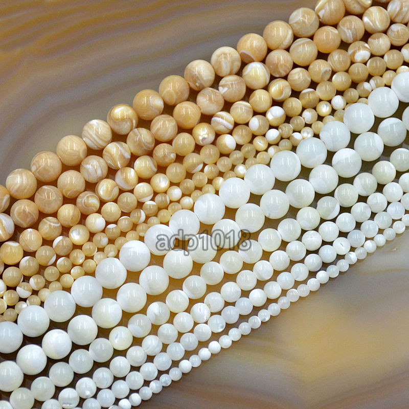 Natural White & Yellow Mother Of Pearl MOP Shell Round Beads 16″ 3mm 4mm 5mm 6mm