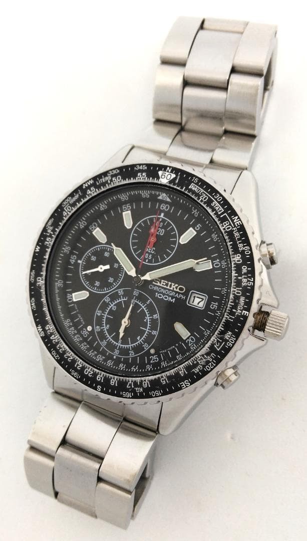 SEIKO Flight Master Pilot Chronograph Date Black Dial Men’s Watch 39mm Japan