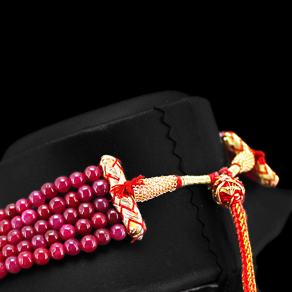 GORGEOUS MOST AMAZING 420.00 CTS EARTH MINED 5 LINE RED RUBY BEADS NECKLACE