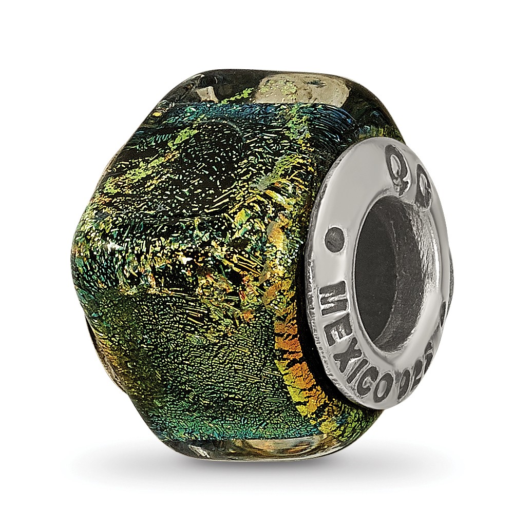 Silver Reflections Yellow Dichroic Glass Square Bead QRS1486