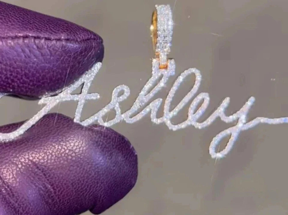 2.5 Ct Round Cut Real Moissanite Custom Name Pendant 14K Yellow Gold Plated