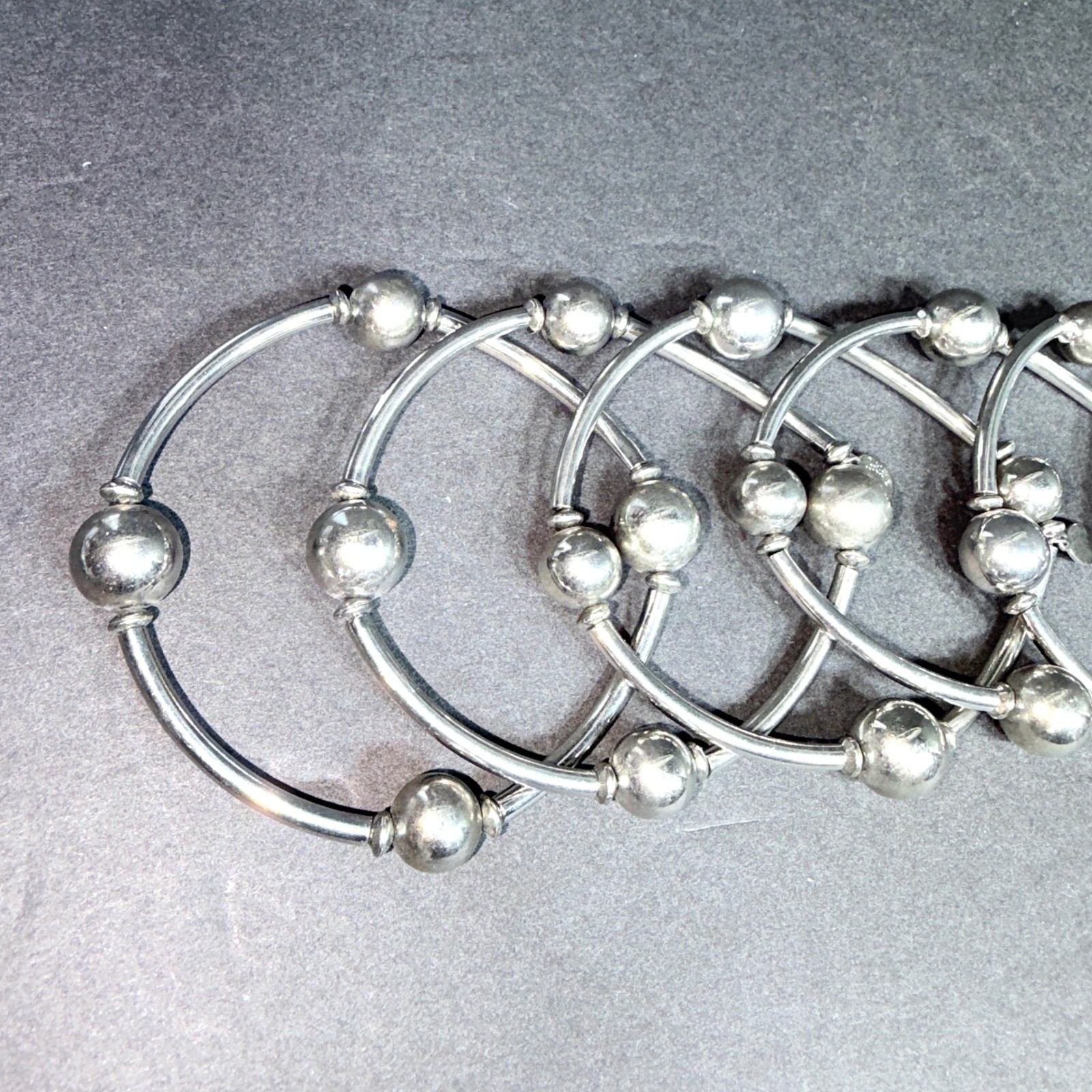 Cookie Lee Silver Tone Bead and Bar Stretch Bracelets Set of 6 Stackable