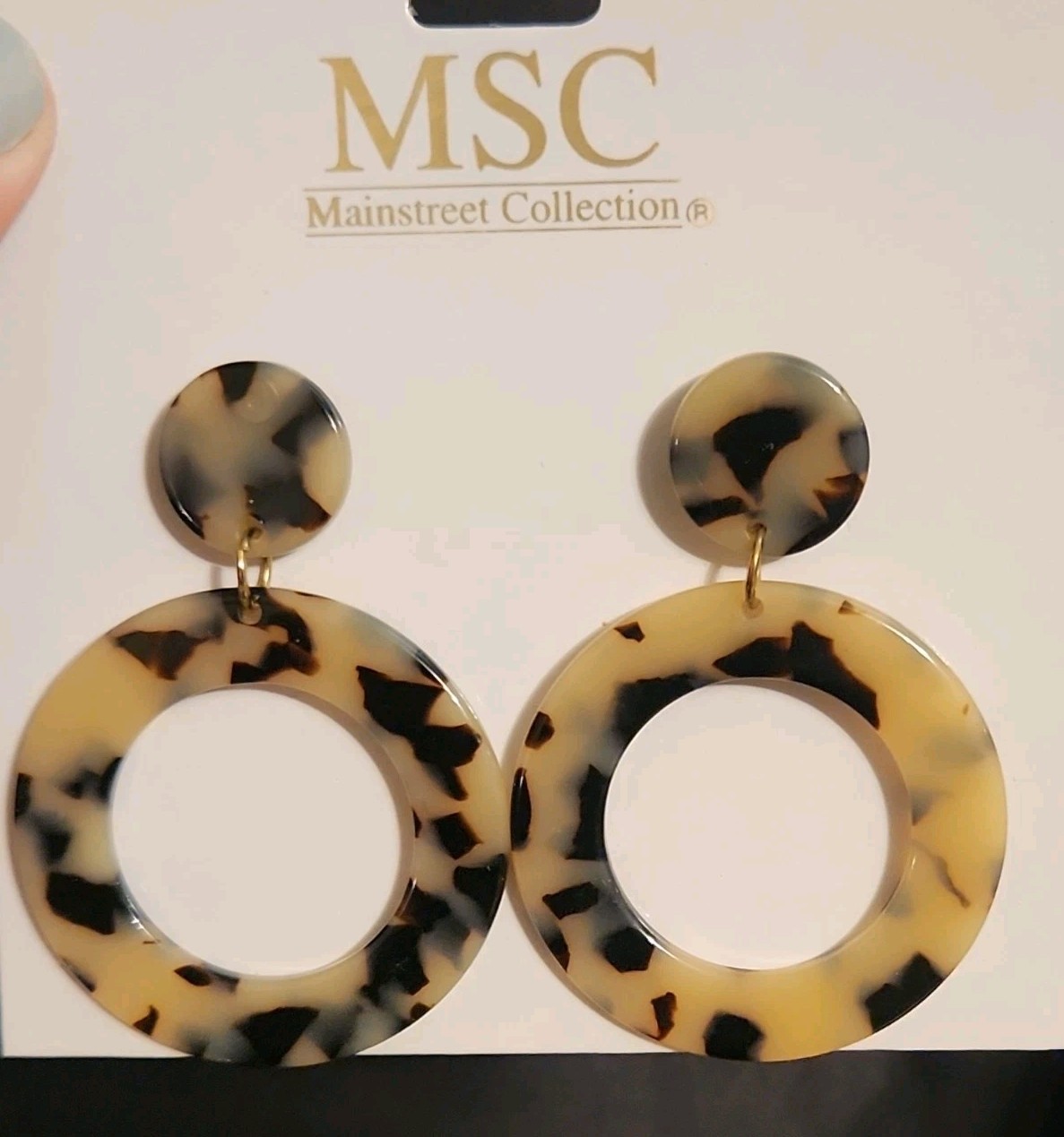 MSC Mainstreet Collection Tortoise Shell Look Round Hoop Dangle Earrings