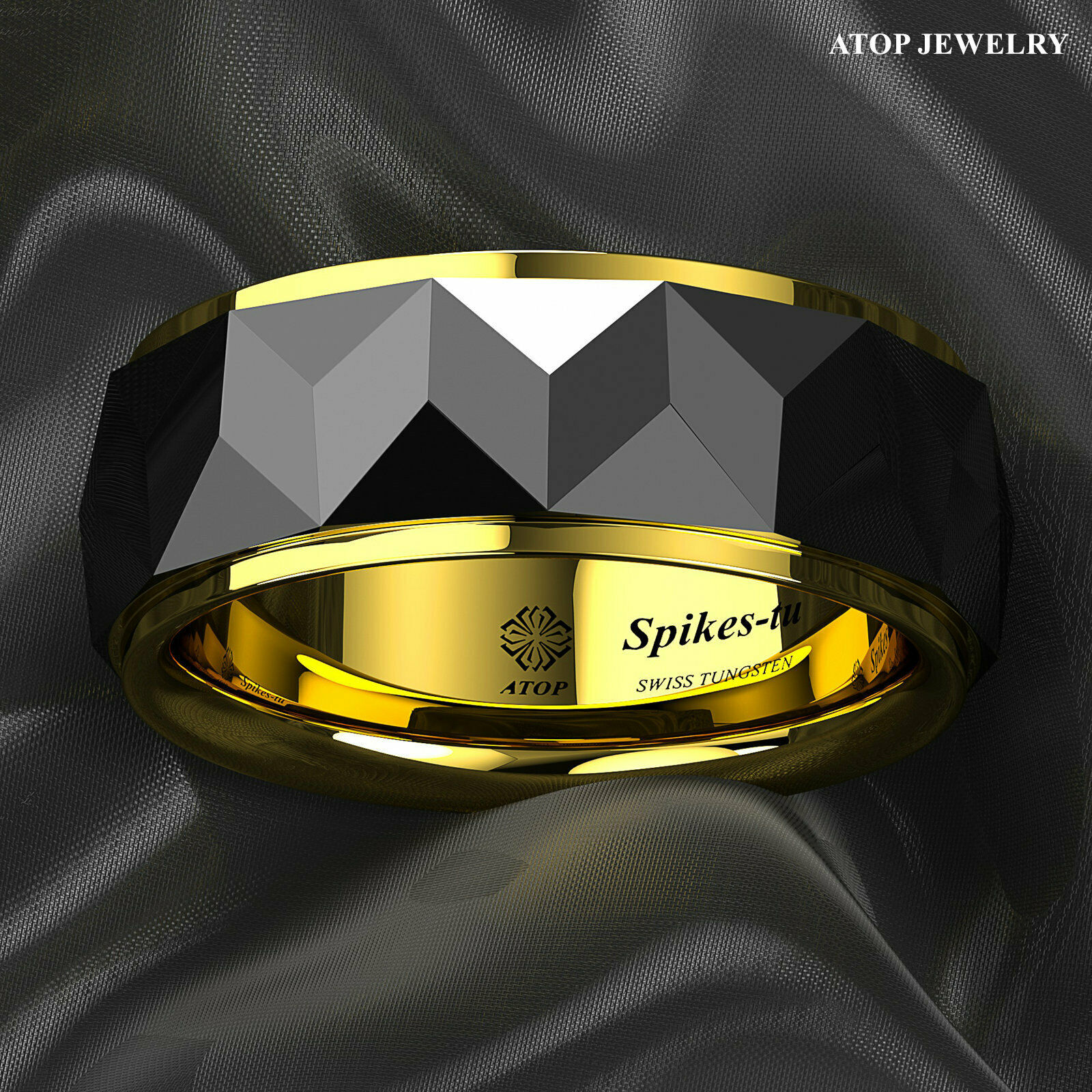 8mm Black Rhombus Tungsten Ring Plated Metal Wedding Band ATOP Men Jewelry