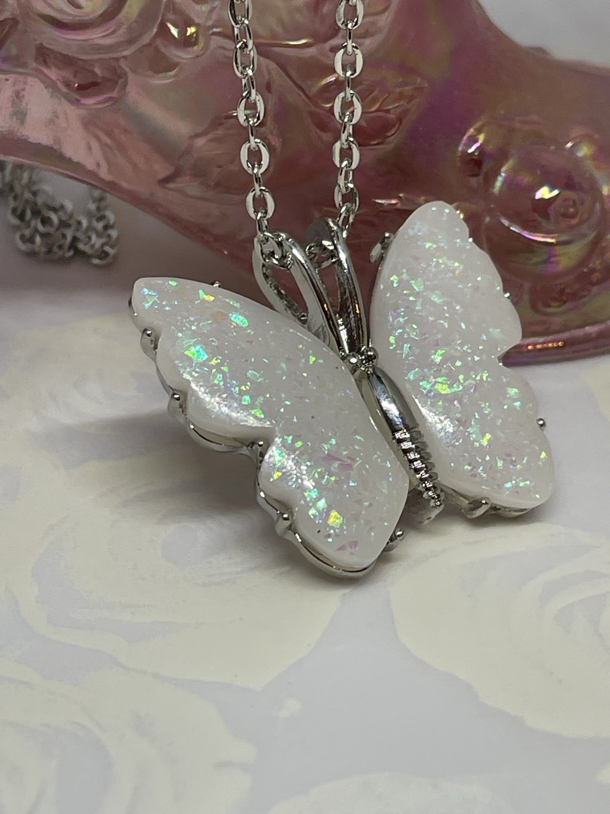 Silver Fire Opal Butterfly Anniversary Birthday Wedding White Gift Memorial Brid