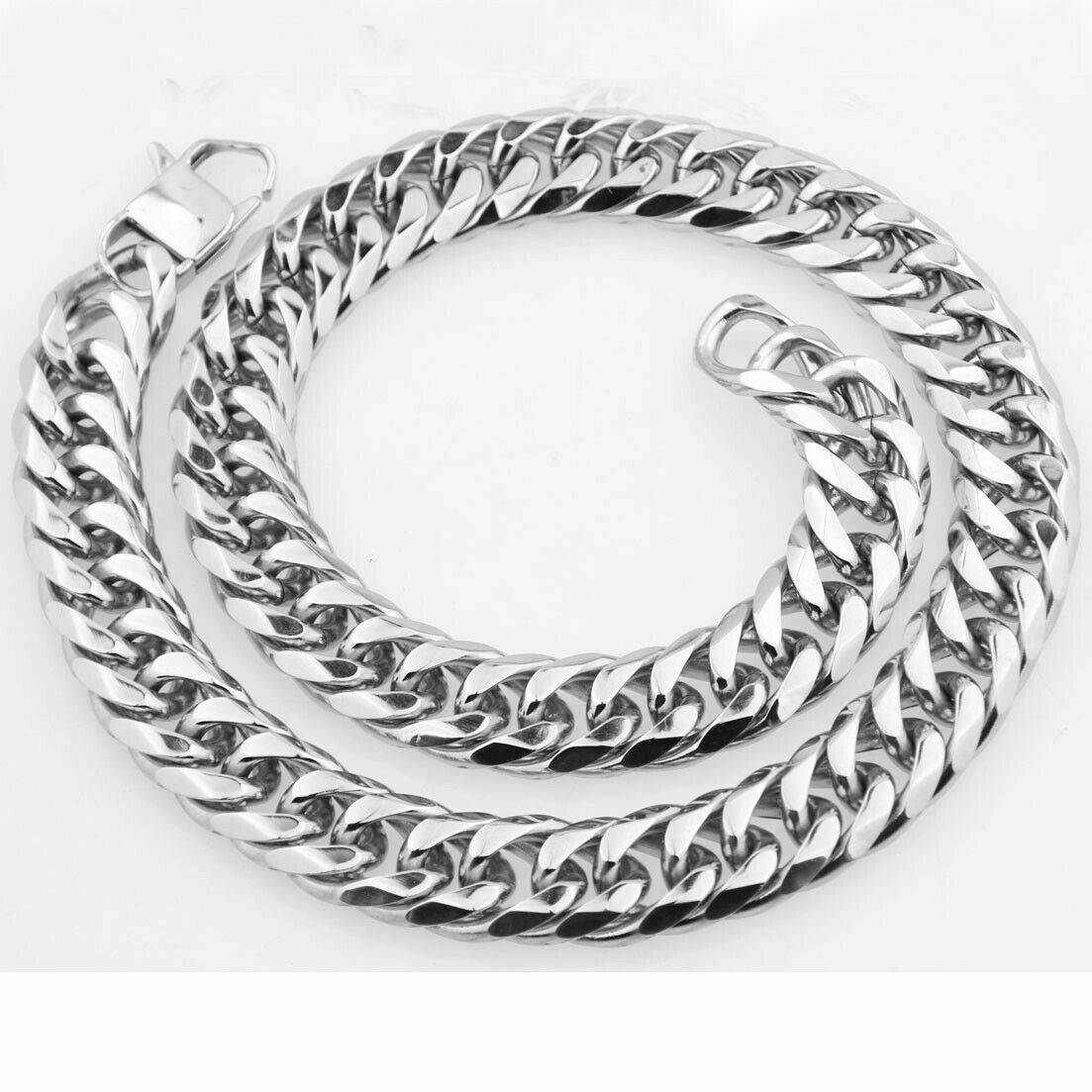 HEAVY 20mm Silver Cut Curb Cuban Link Chain 316L Stainless Steel Men’s Necklace