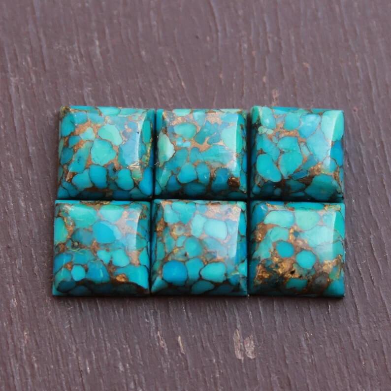 [WHOLESALE] BLUE COPPER TURQUOISE CABOCHON SQUARE SHAPE LOOSE GEMSTONE