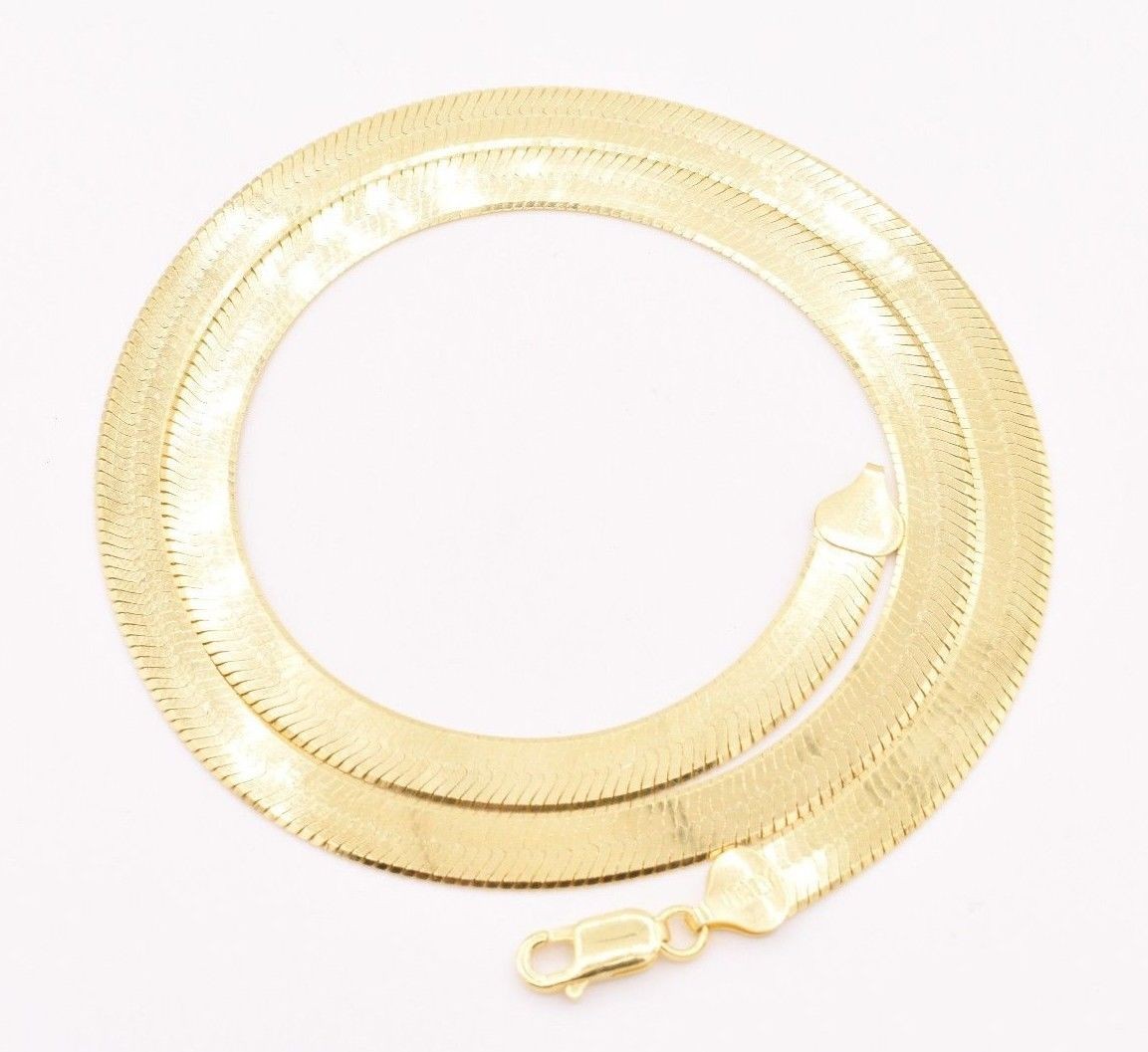 7mm Flexible Herringbone Chain Necklace Solid 14K Yellow Gold Plated Silver 925