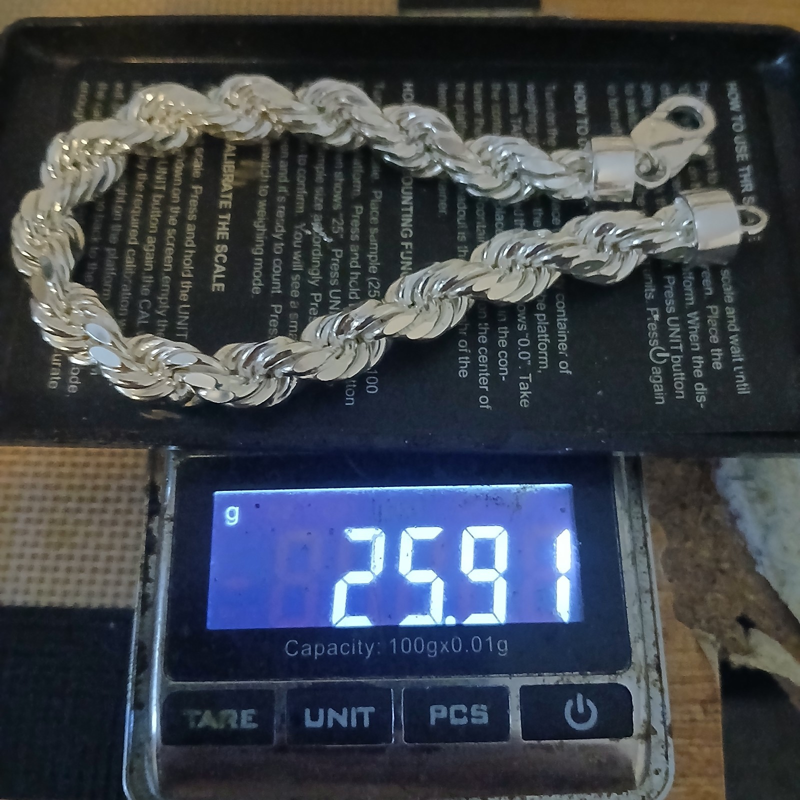 Sterling Silver Rope Bracelet 8in Length 7.8mm Thick