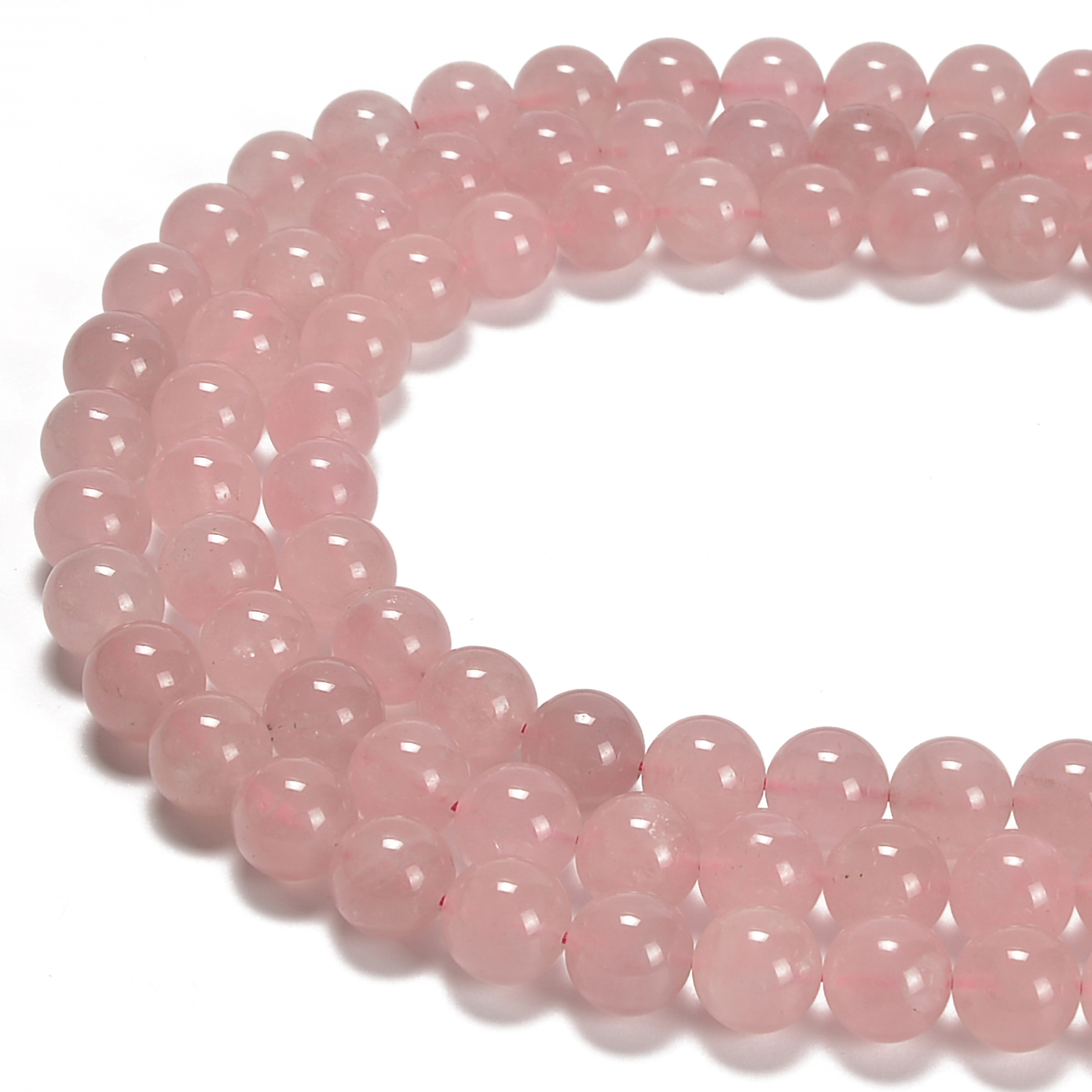 Pink Madagascar Rose Quartz Smooth Round Size 6-6.5mm 8-8.5mm 10mm 15.5” Strand