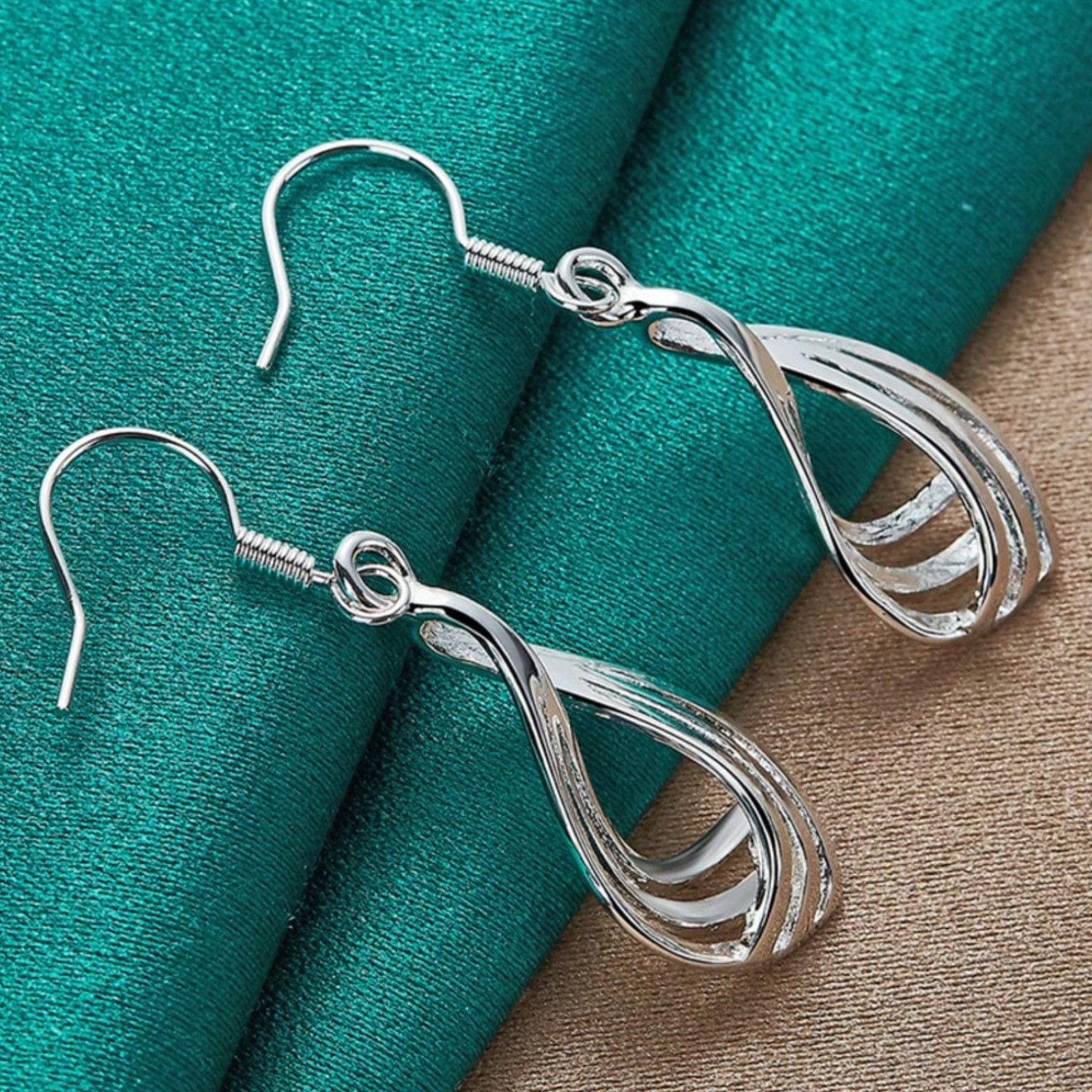 925 Sterling Silver Plated Teardrop Dangle Earrings Twisted Wave Women Jewelry
