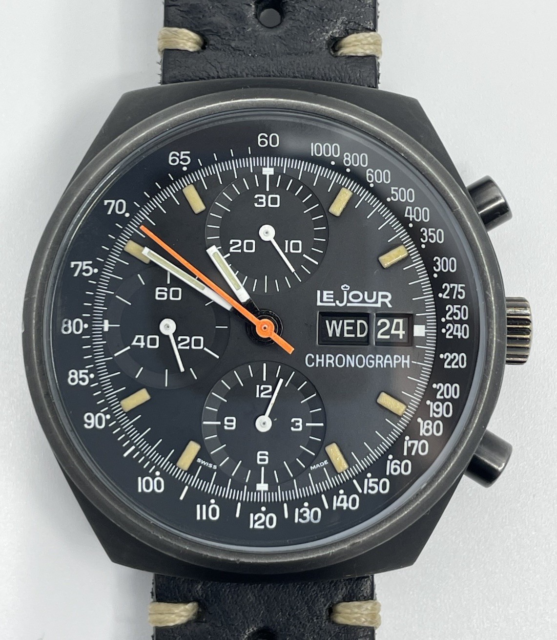 LeJour 7000 Chronograph Valjoux 7750 Black PVD, Serviced, Top Gun Era – 41mm