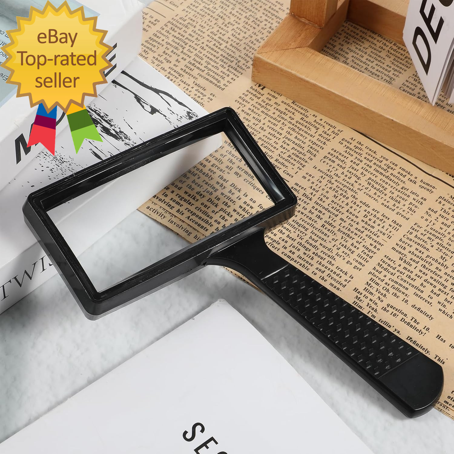 Rectangular 10X Magnifying Glass, 4X2In Hand Held Magnifying Glass, Handheld Mag
