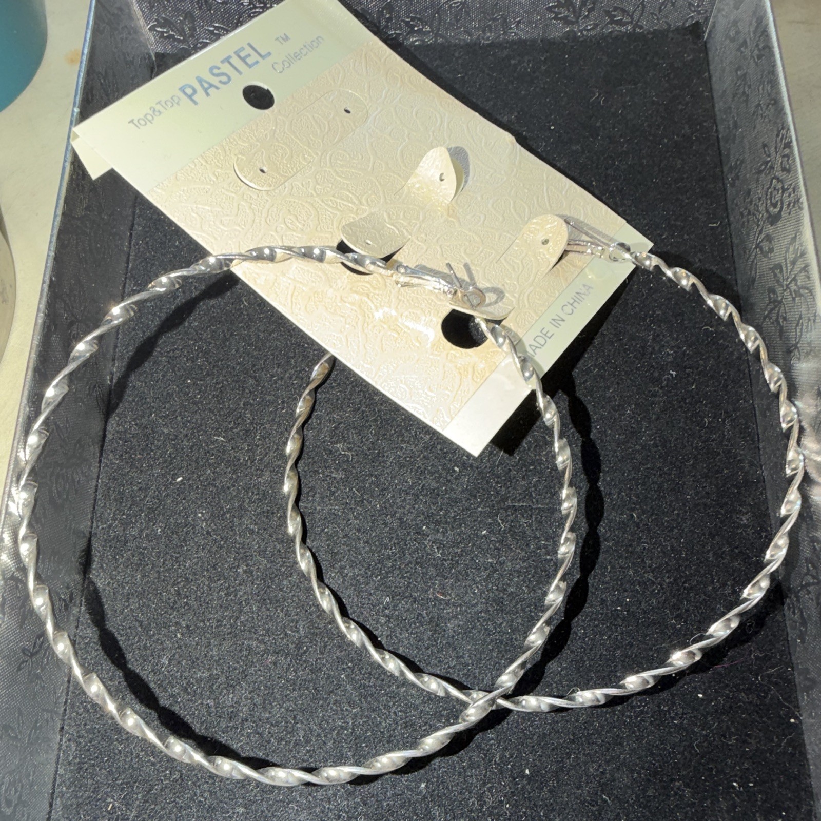 Topaz & Pastel Silver Twisted Round Hoop Earrings Metal Hook Closure