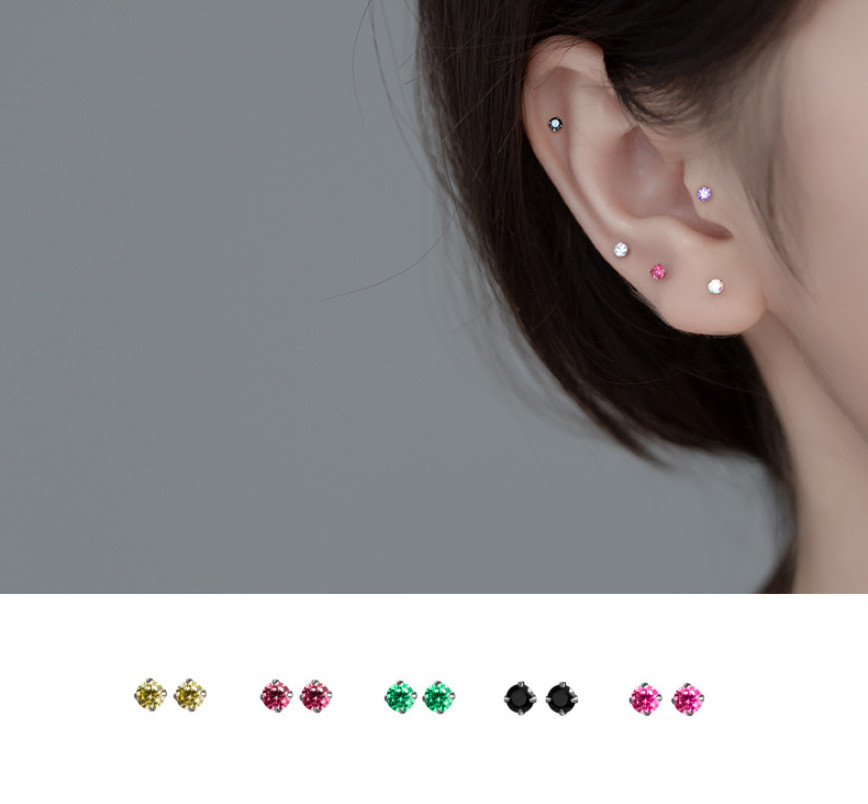 GENUINE S999 STERLING SILVER CZ Bone STUD EARRINGS 2mm TINY WOMEN GIRL Bar Ear
