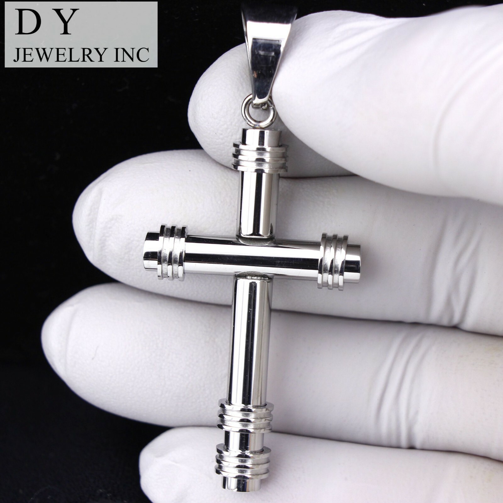 DY Men’s Sliver Stainless Steel Religious Cross Pendant + Gift Box