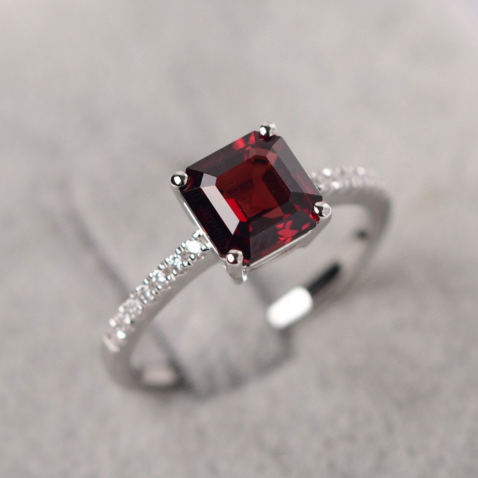 Unique Natural Garnet Ring. Garnet Wedding Ring, Asscher Cut Garnet Ring For Her