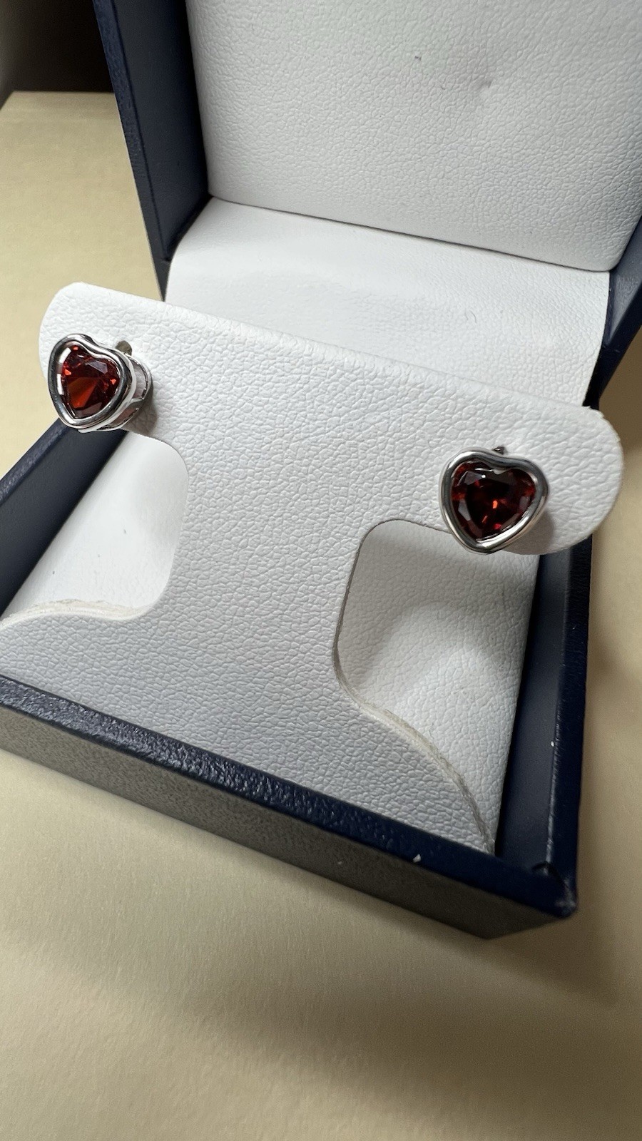 Heart-Shaped Garnet Bezel Stud Earrings, 925 Sterling Silver Butterfly Back