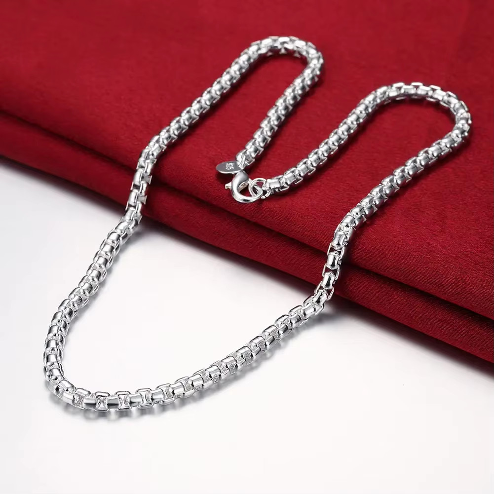18″-24″ Mens Womens 925 Sterling Silver 4mm Smooth Round Box Link Chain Necklace