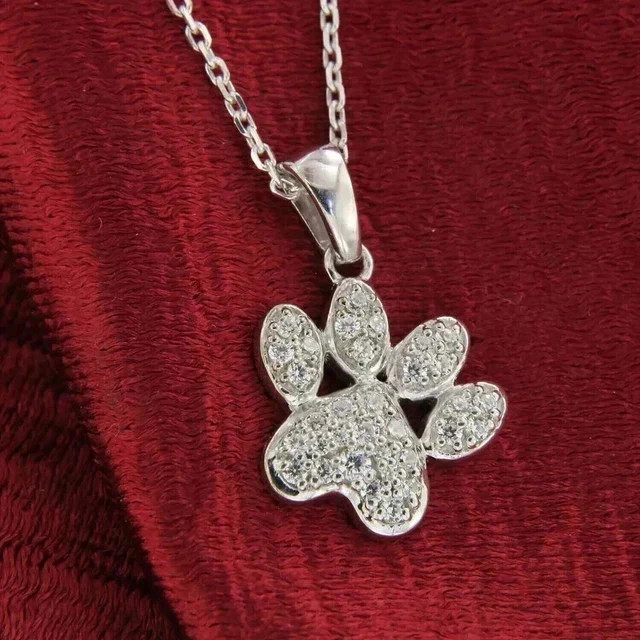 2.3CT Round Cut Lab Created Diamond Women Dog Paw Pendant 14k White Gold Plated