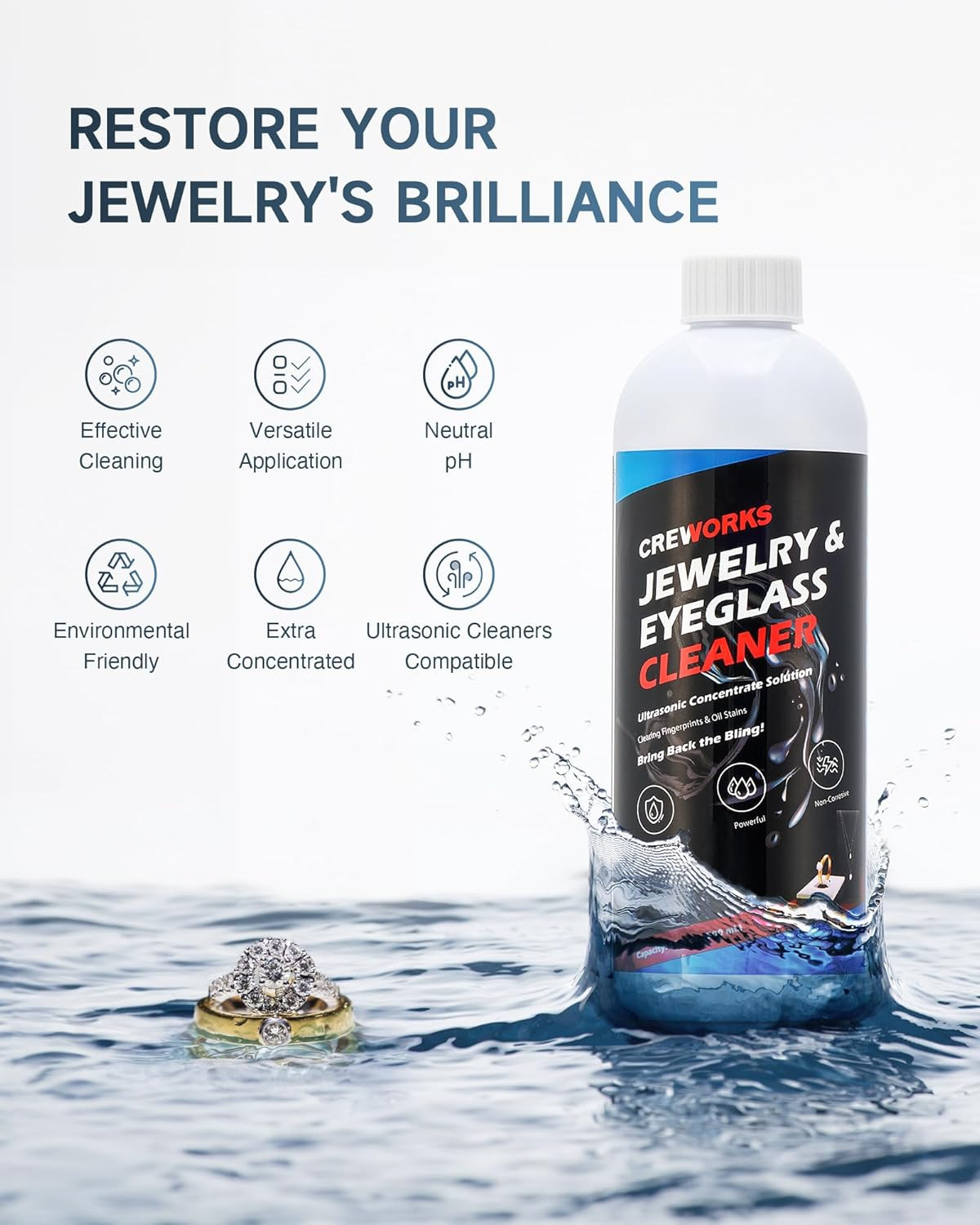17 Fl Oz Jewelry Cleaner Solution, 1:40 Extra Concentrated Jewelry Cleaning Agen