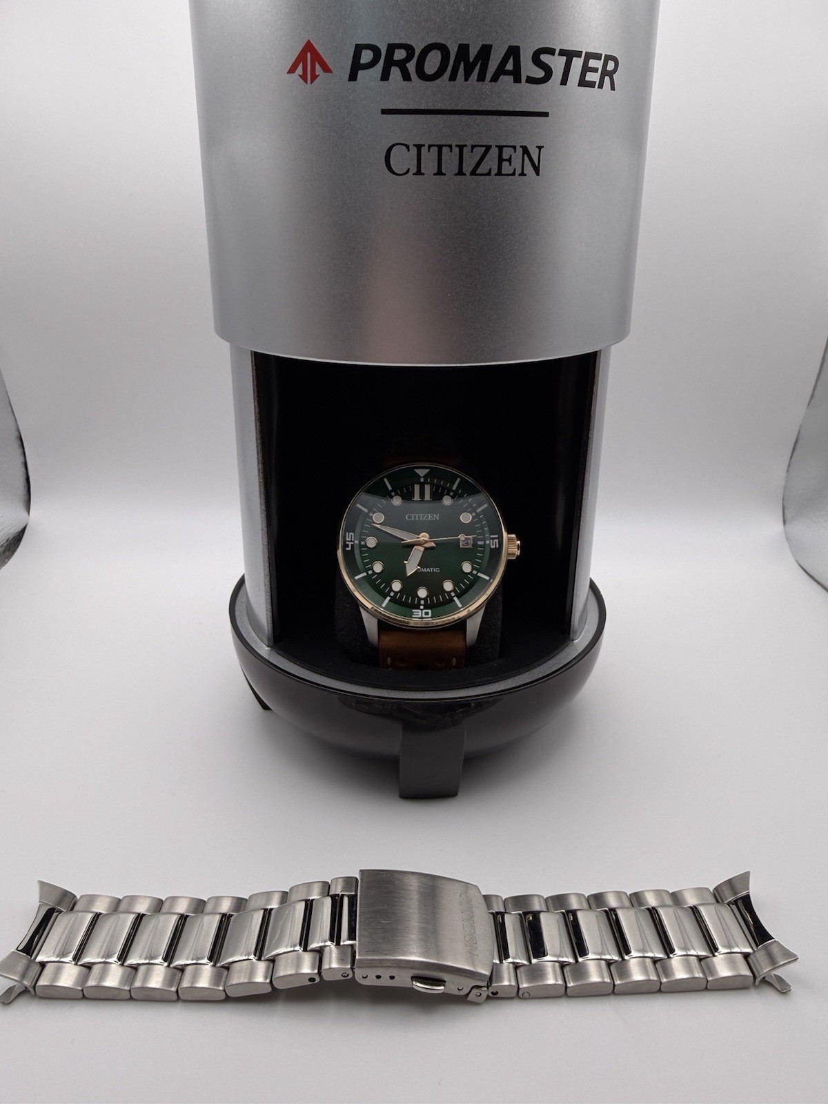 Citizen Automatic Green Dial Rose Gold Diver Style Mens Watch NJ0173-18X