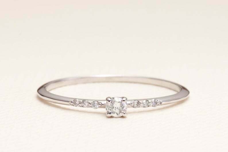 Petite Solitaire with Accents Ring 2ct Round Lab-Created Moissanite Gold Plated