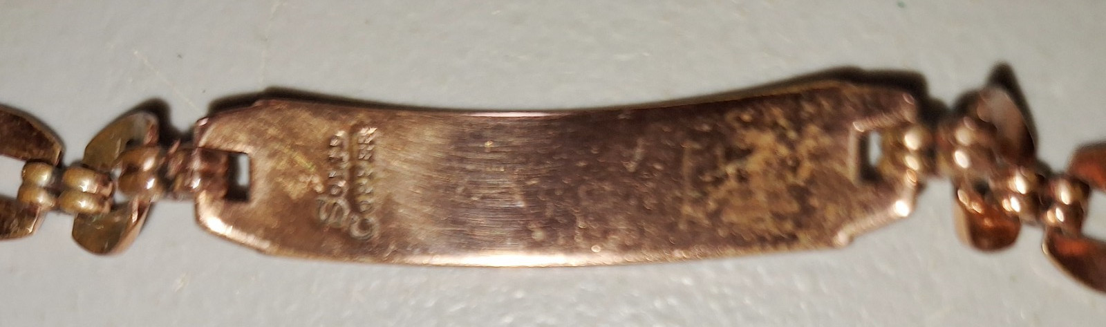 Vintage “Solid Copper” Stamped ID Bracelet, 6.5″ w/Window Link Chain