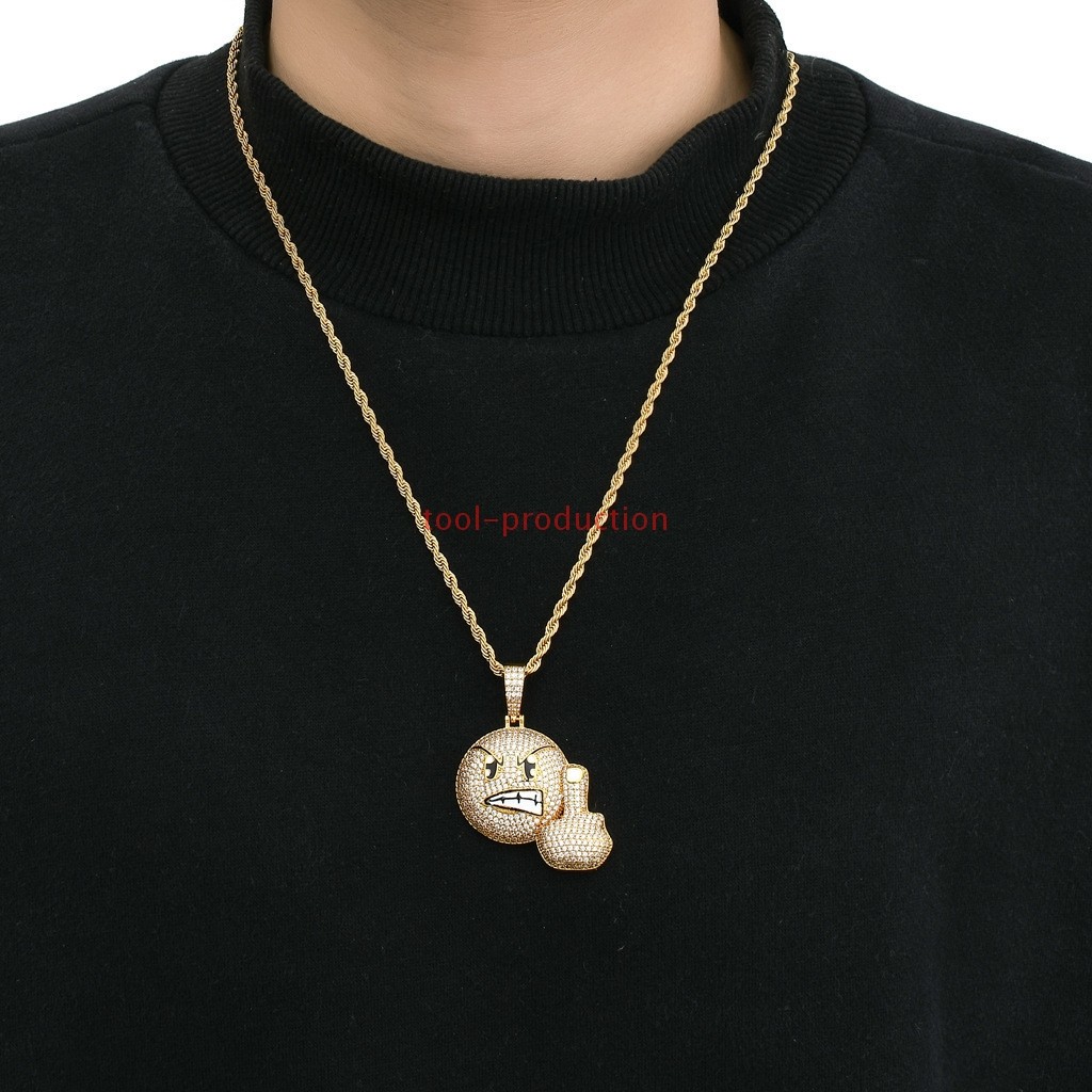 tool-production Angry Face Emoji Iced Zircon Hip Hop Pendant With Free Chain