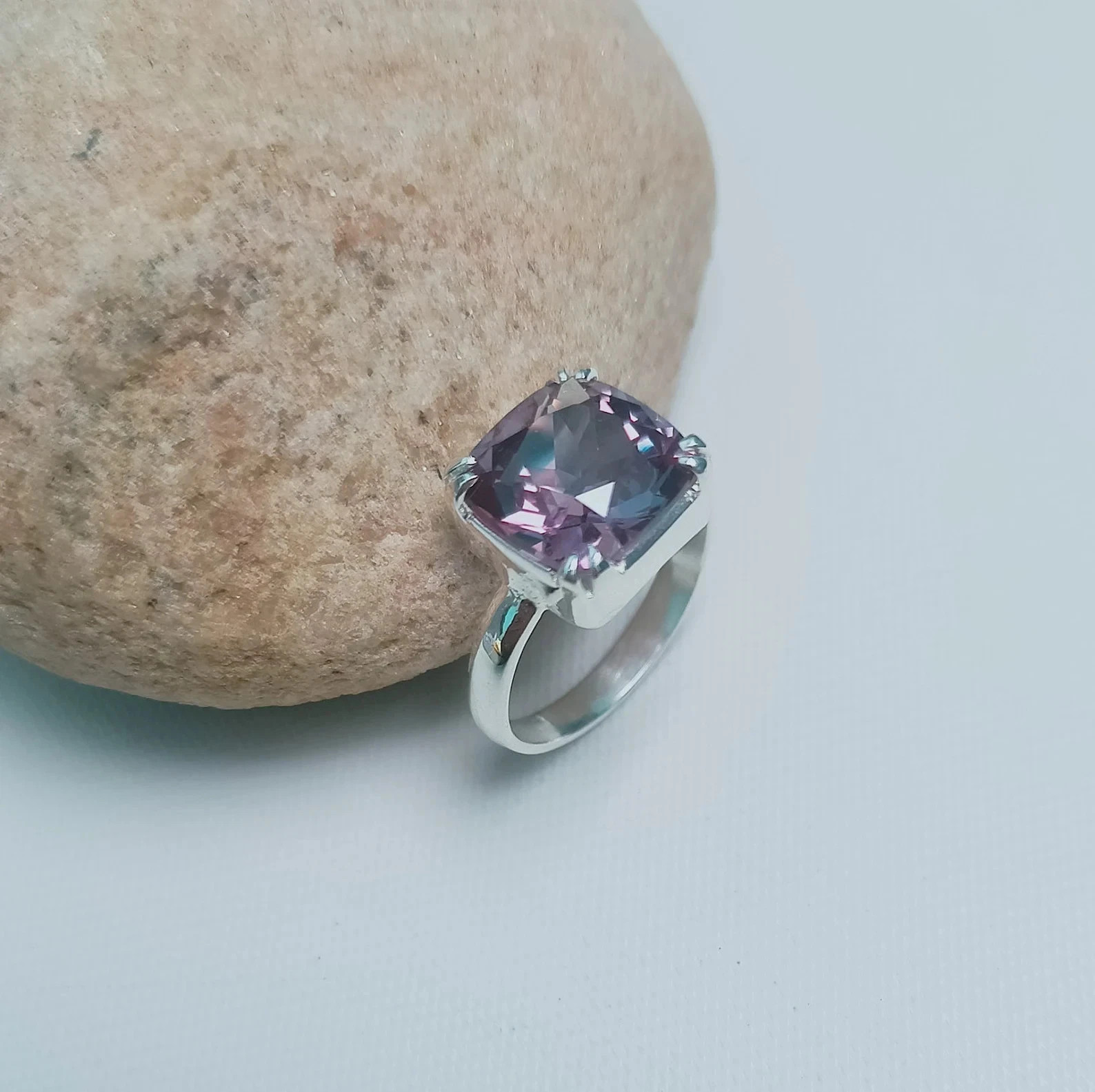 Certified 7 Ct Natural Alexandrite Cushion Gemstone Ring – Crafted 925 Silver