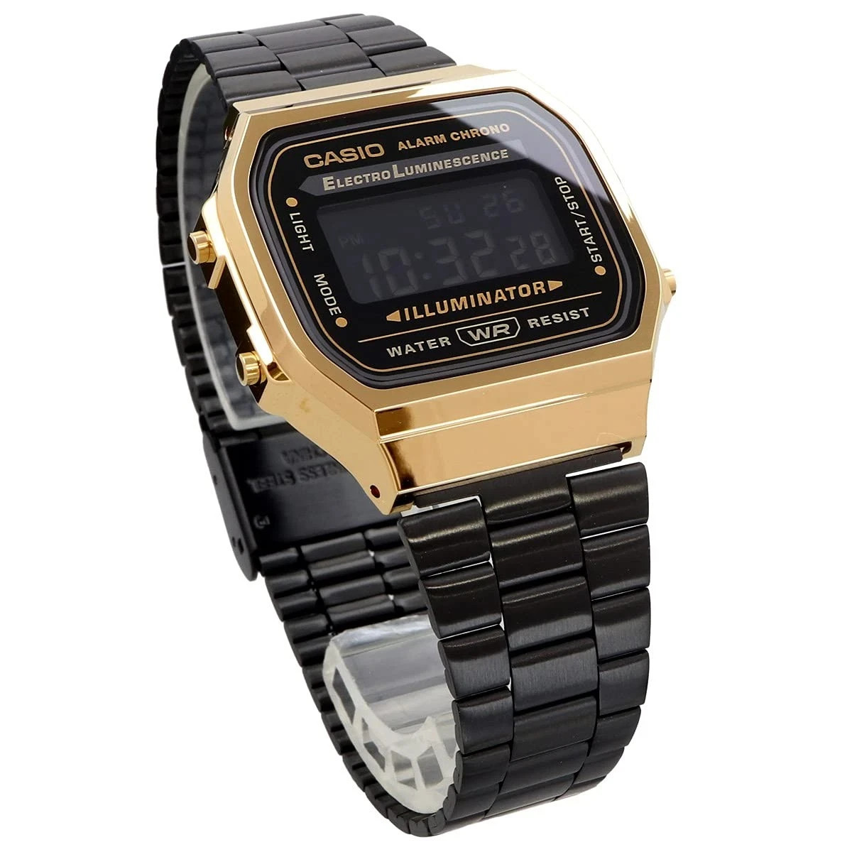 Casio A168WEGB-1BDF Unisex Retro Adults Watch, Black Stainless Steel Band, 34mm