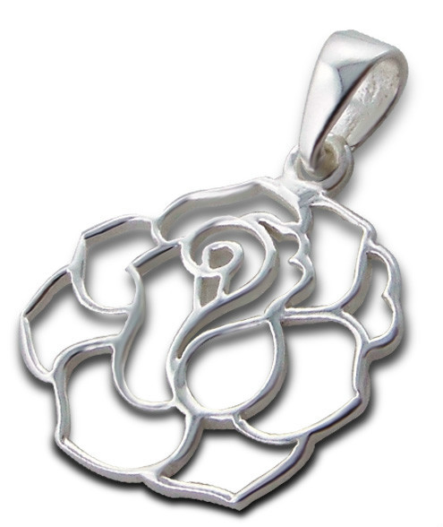 0.65g Tiny Solid 925 Sterling Silver Rose Flower Outline Pendant 16x15mm / 0.63″