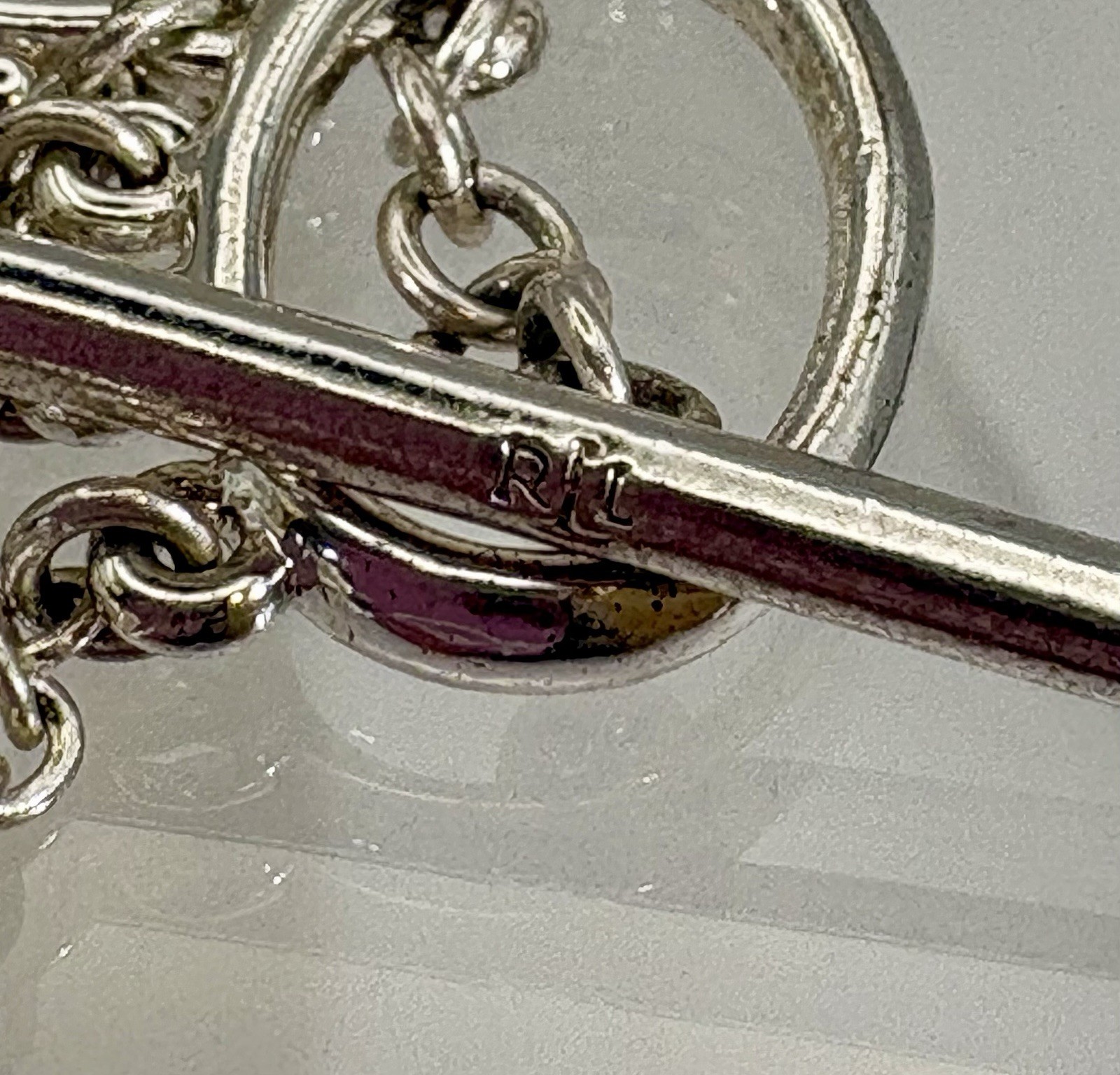 Ralph Lauren Silver Tone Multi Strand Ball Charm Toggle Bracelet 7.5” Signed RL