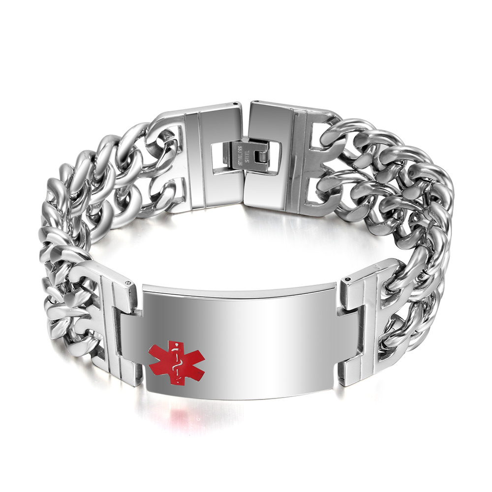 Mens Stainless Steel ID/Identification Bracelet 23mm wide Cowboy Chain 9.25”