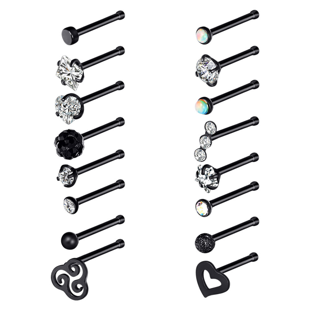Stainless Steel Nose Rings Set Bone Stud Tragus Cartilage Hoop Body Piercing 20G