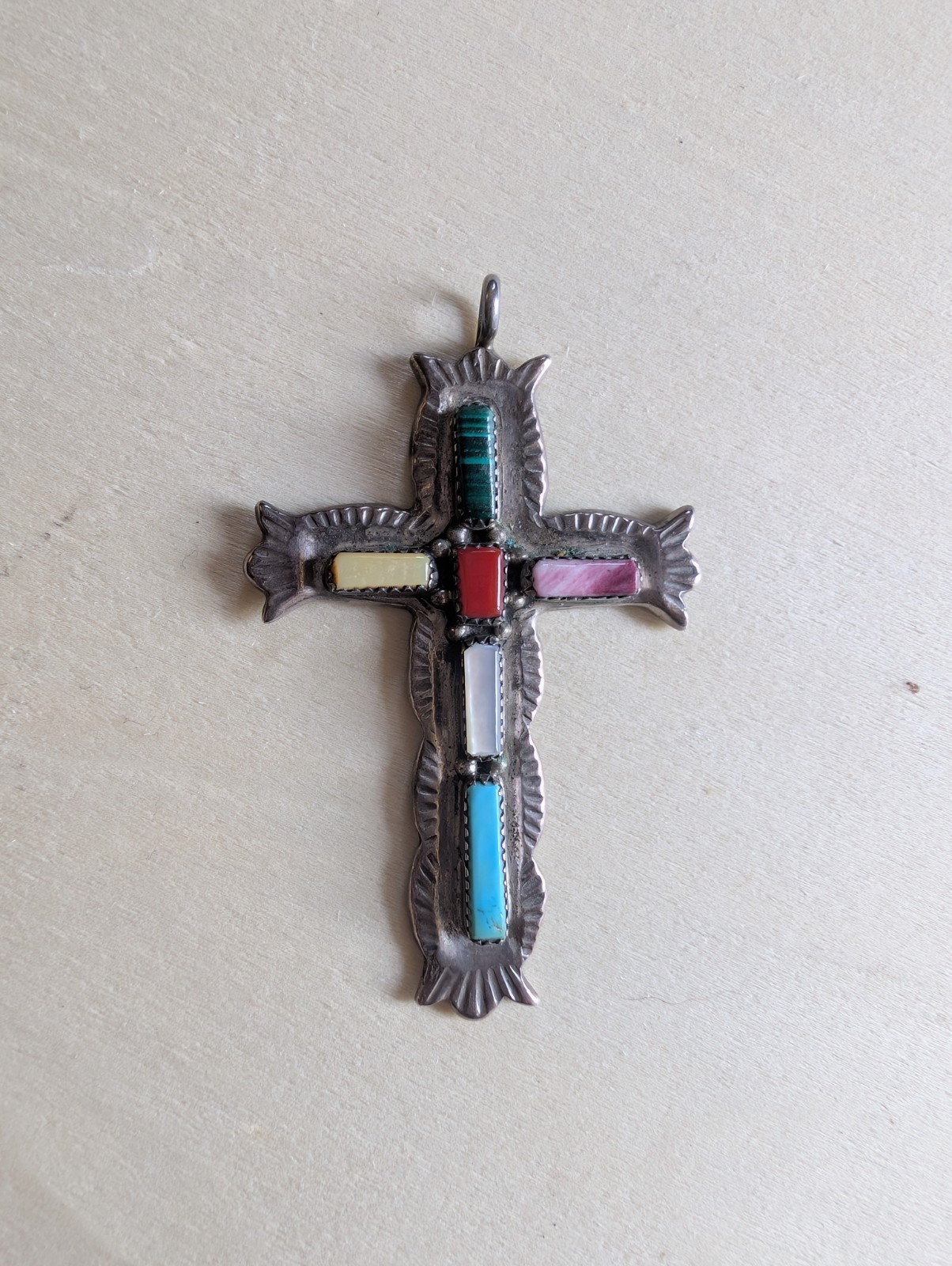 NonSterling Silver Mixed Lot Cuff Bracelet & Cross Pendant Turquoise/Other Stone