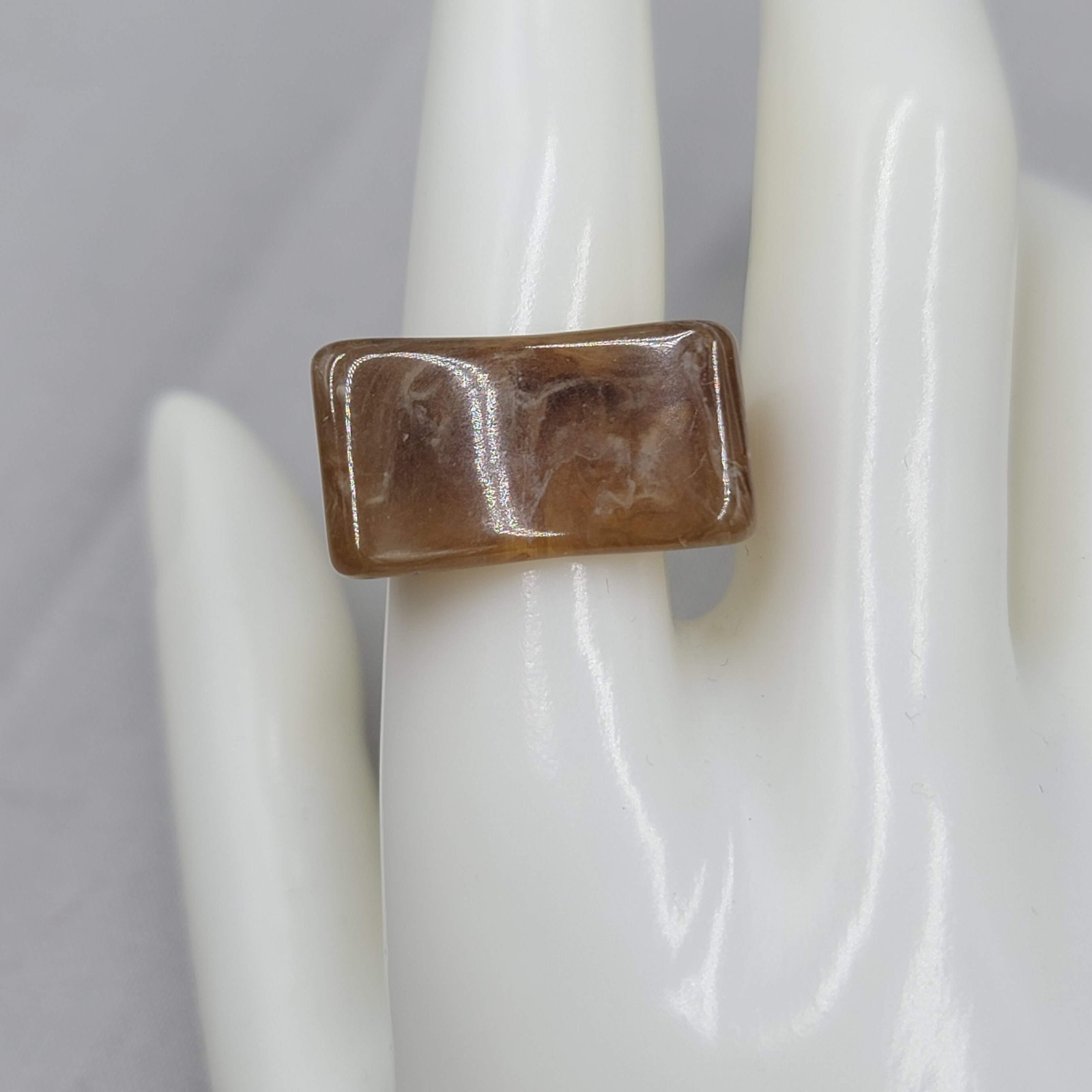 Translucent Marbled Brown Acrylic Resin Fashion Ring Sz 9.25