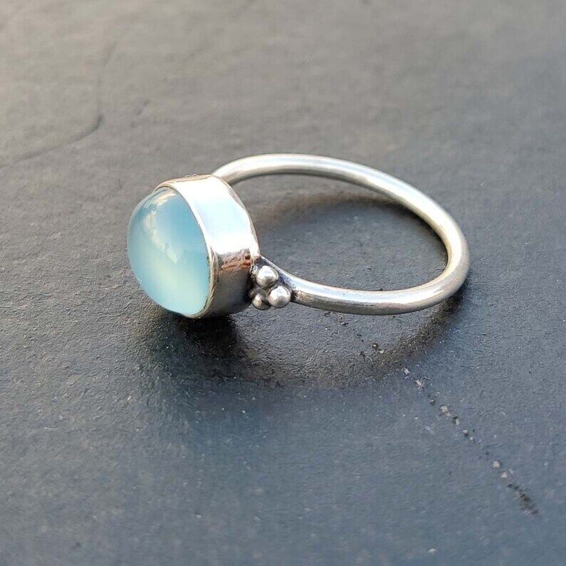 Aqua Chalcedony Women Ring Solid 925 Silver Handmade Dainty Ring All Size SR200
